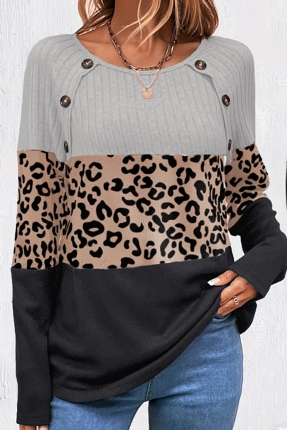 Leopard Round Neck Long Sleeve Top